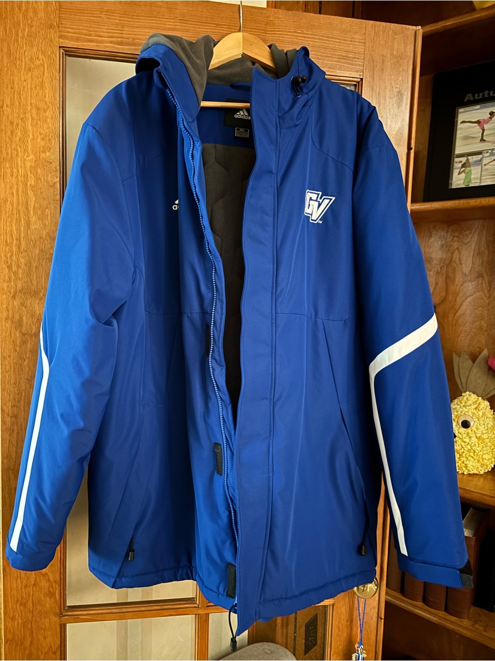 adidas Royal Blue GV Hooded Softshell Jacket with White Accents